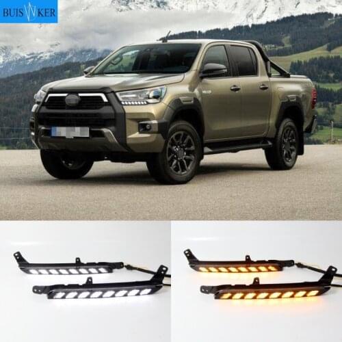 1Pair Car LED headlight Daytime Running Light For Toyota Hilux Revo Rocco 2020 2021 Turn Yellow Signal DRL Daylight