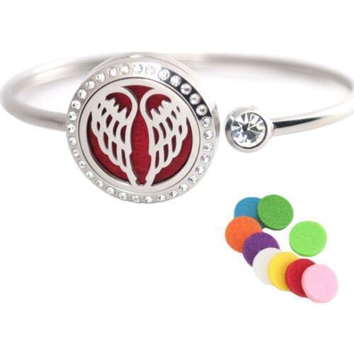 10pcs 25mm Magnet Crystal Stainless steel Aromatherapy locket Bracelet Bangle essential oil diffuser locket Angle Wing bracelet