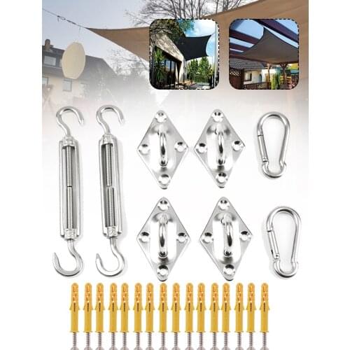 18/24PCS Fixing Kit Outdoor Sun Shade Sail Fixing Fitting Kit Patio Garden Awning Canopy Stainless Steel Hardware Accessories
