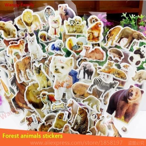 3 sheets/set Forest animal lion tiger stickers Childrens birthday party decor stickers for kids toys stickers