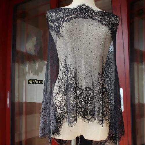 3M/Lot White black exquisite eyelash lace fabric embroidery lace trim diy width 53cm wedding dress clothing accessories