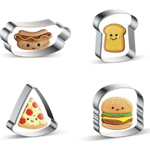 4pcs Hamburger Toast Bread Cookie Cutters Set Stainless Steel Biscuit Mold Fondant Pastry Decorating DIY Baking Mould