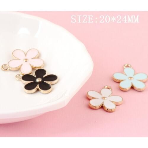 Double Face Oil Drop Spring Flowers Alloy Charms Gold Tone Enamel DIY Bracelet Necklace Pendant Floating Charm 50PCs 20PCs