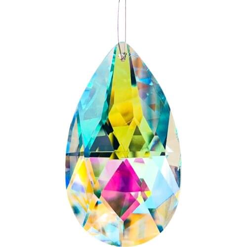 76mm AB Color Teardrop Crystal Prism Suncatcher Rainbow Crystal Faceted Chandelier Parts Glass Art Lighting Pendant Shinning