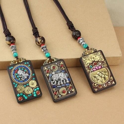 Ancient Style Nepal Ping'an Brand Ebony Thangka Exotic Style Tag Necklace Mens and Womens Elephant God Sweater Chain