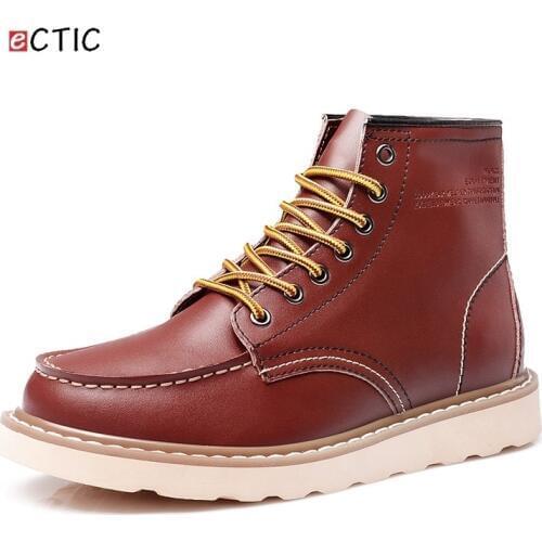 Ectic British Winter Leather Mens Boots Burgundy Red Color High Top Casual Brogue Shoes Outdoor Ankle Mens Work Boots