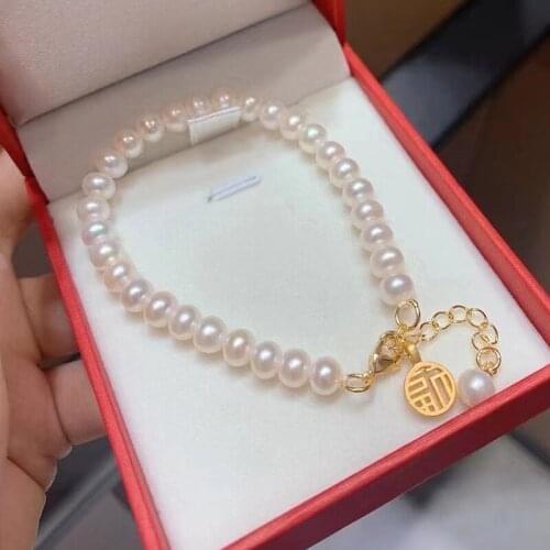 Pure 24K Yellow Gold Bracelet 4mm Round Pearl FU Bracelet Fashion Bracelet
