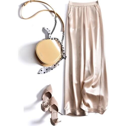 Acetate wide-leg pants womens high-waist drape silk skating straight-leg pants spring summer thin loose casual trousers women