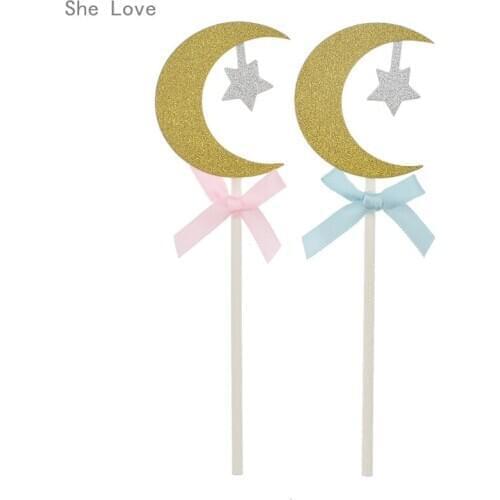 Chzimade 12 Pcs Moon Star Cupcake Toppers Wedding Birthday Cake Topper Party Decorations