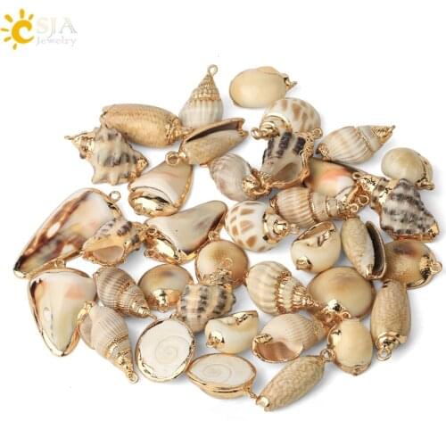 CSJA Natural Shell Conch Charms Assorted Shells Gold-color Single Hole Jewelry Accessories for DIY Making Bracelets Pendant G445