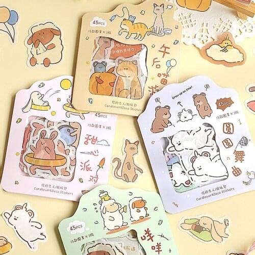 Cute Animals Washi Stickers 45 Pcs Decorative Paper Decals Cat Rabbit Bear Stickers For Scrapbook Planner Journal Envelope