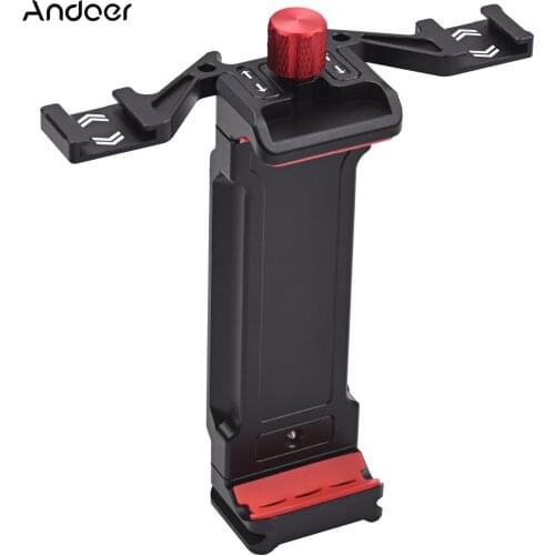 Andoer Tablet Tripod Mount Aluminum Alloy Tablet Holder 108-242mm Clamp Width Dual Cold Shoe Mounts for iPad/iPad Mini/ iPad Pro