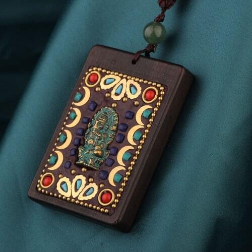 Ethnic Long Nepal Buddhist necklace vintage jewelry ,Ebony pendant sweater pendants Necklace for womens