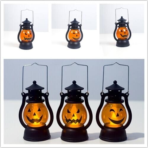EMS 100Pcs Halloween Party Light Pumpkin Lantern Oil Lamp Wind Light Battery powered for Home Bar School Festival Decoration