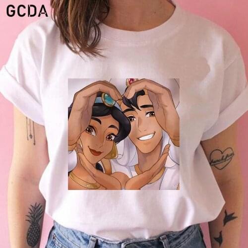 Disney Couple Series T-Shirt Women Summer Casual Jasmine Princess and Prince Lovers Print Tshirts Unisex Clothes