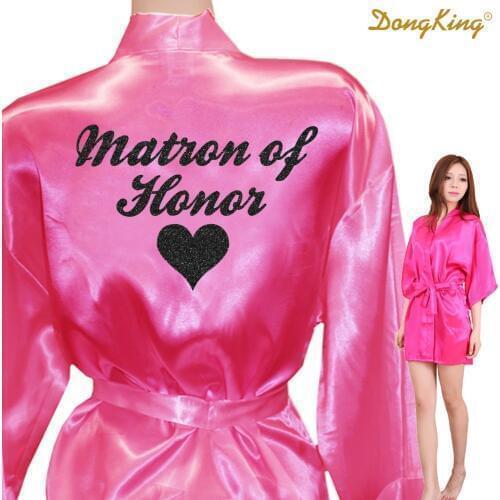 DongKing MATRON OF HONOR Robes Matron of Honor Heart Golden Glitter Print Faux Silk Kimono Robes Wedding Gift Bride Team Love