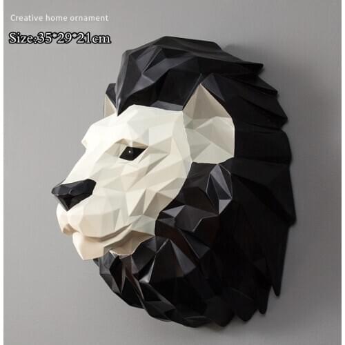 [HHT] Nordic Three-dimensional Lion Head Wall Hanging Decorations Origami Wall Decor Living Room Porch Resin Home Decoration