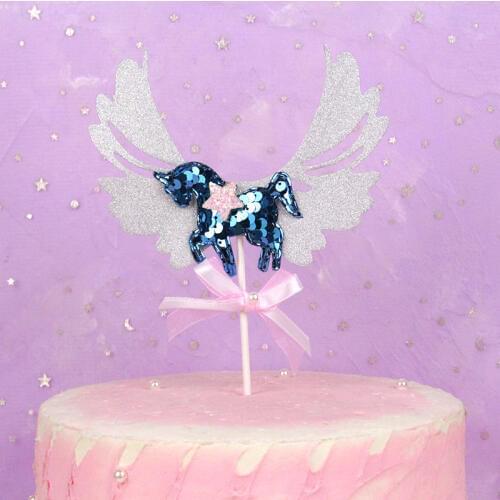 INS Glitter Unicorn Cake Topper Pink Crown Wings Wedding Cupcake Topper For Baby Shower Girls Birthday Party Cake Decorations