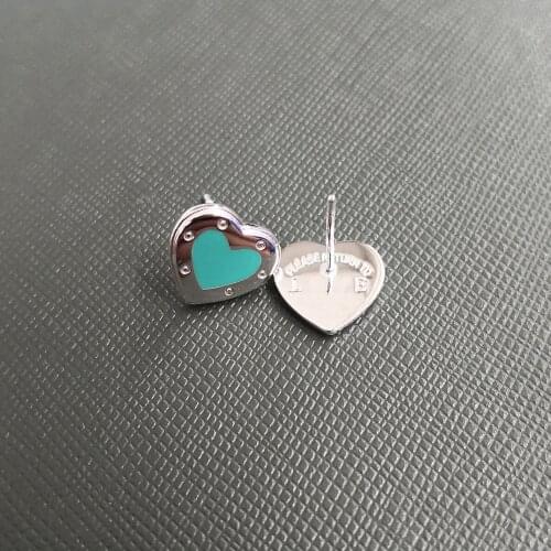 Ms S925 pure silver classic pink enamel silver heart-shaped earrings cyan blue glue heart-shaped earrings