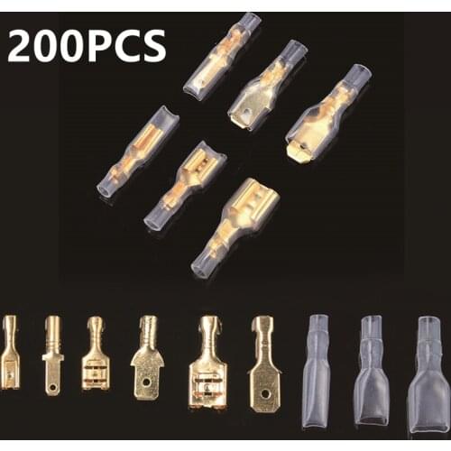 200PCS 2.8mm 4.8mm 6.3mm Male Female Spade Crimp Terminals Car Speaker Electrical Wire Connectors Wire Wrap Connector 22-16 AWG