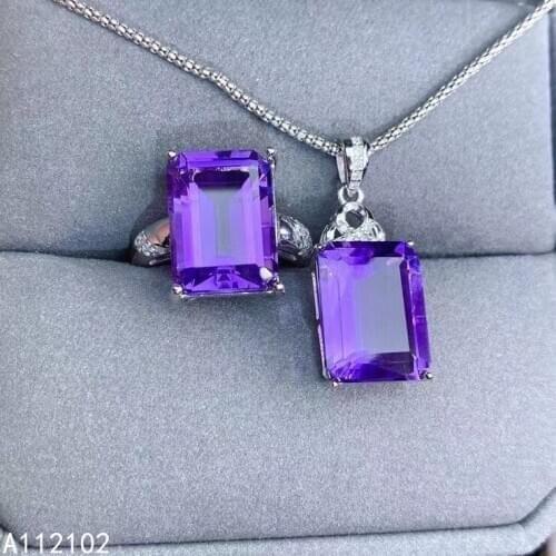 KJJEAXCMY fine jewelry 925 sterling silver inlaid natural natural Amethyst luxury girl new ring pendant set support test
