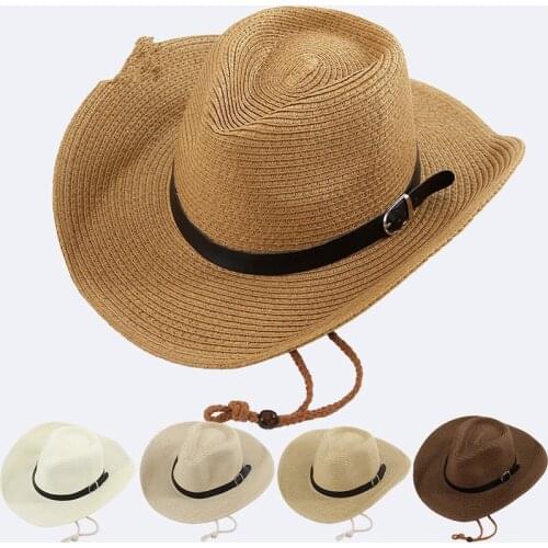 New Summer Hat Unisex Panama Hats Men Straw Cowboy Hat Beach Sun Hat Mens Western Cowboy Hats Outdoor Sun-shading Straw Hats