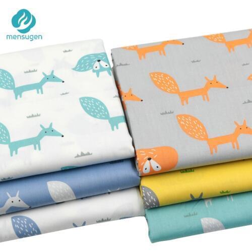 Mensugen Cartoon Fox 100% Twill Cotton Fabric by Meters for Patchwork Quilting Baby Bedding Sewing Cloth Material
