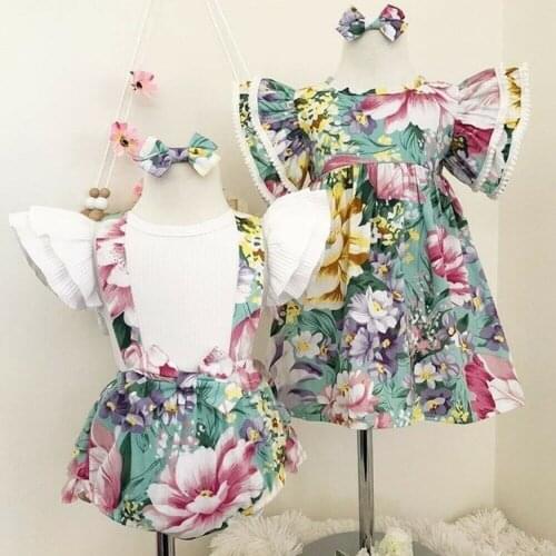 Fashion Baby Girl Clothes US Sister Match Big Little Sister Girl T-shirt Tops Bib Shorts Dress Outfits Set
