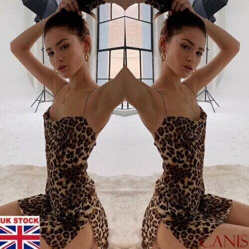 Fashion Sexy Sleepwear Women Ladies V Neck Lingerie Leopard Printed Bodycon Slip Mini Dress Sleepdress Nightwear Underwear