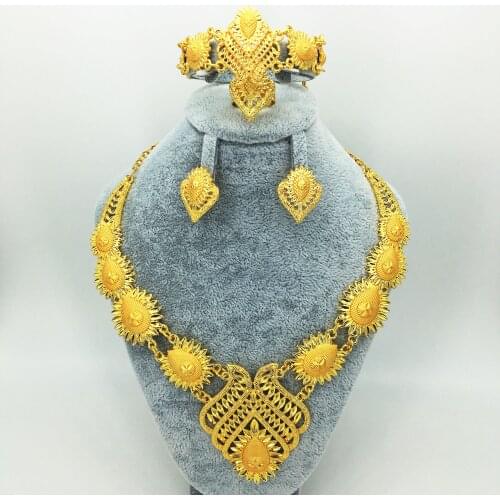 Fashion Wedding Bridal Crystal Rhinestone Jewelry Sets African Beads Dubai Gold Color Statement Jewellery Costume
