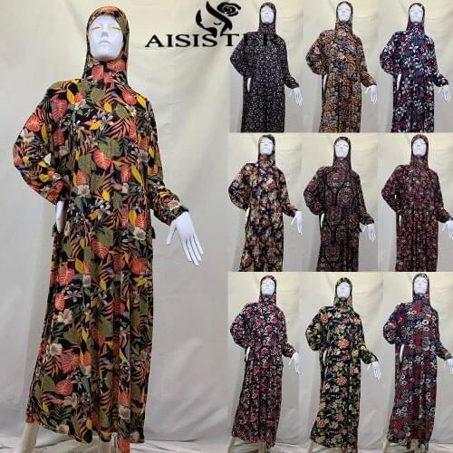 Muslim Hijabs Dress Womens Prayer Garment Dubai Abaya Arab Jibab Islam Flowers Djellaba Femme Khimar Caftan Clothes with Belt