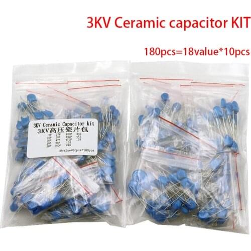 DIY KIT 180pcs=18value*10pcs 3KV Ceramic capacitor KIT 3KV 5P 10P 22P 30P 47P 56P 100P 150P 220P 330P 470P 102 222 332 472 103
