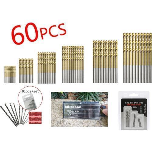 Twist Drill Bit Sets Titanium Coated HSS High Speed Steel Drill Bits Tools Power Tools for Wood Drill 1/1.5/2/2.5/3/3.5 mm