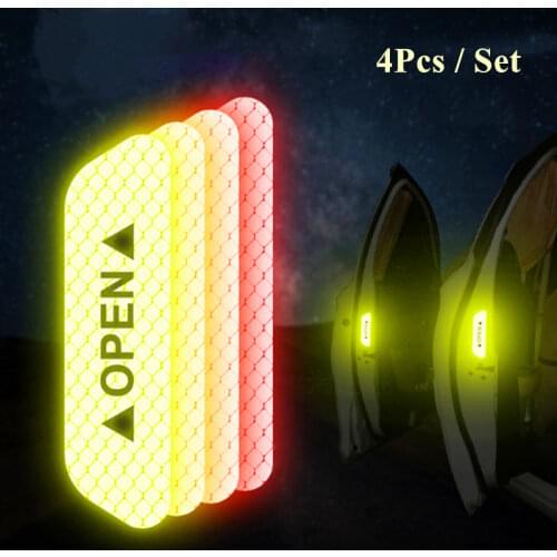 4Pcs/Set Car Door Stickers DIY Car OPEN Reflective Tape Warning Mark Reflective Open Notice Bicycle Accessories Car Decoration