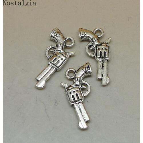 Nostalgia 10Pcs Walking Dead Revolver Metal Gun Charm Cowboy Cowgirl Jewelry Pendants For Bracelet Making 23*11MM