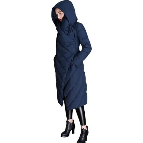 New Down Jacket Women Irregular Jackets Winter Womens Parka Long Coat Hooded Womens Jackets Camperas Mujer KJ598