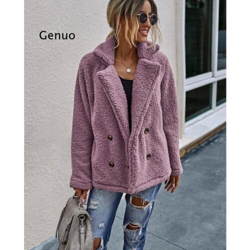 Autumn Women Short Fake Fur Coat Lamb Wool Lapel Jacket Teddy Coat Ladies Plush Coat Fashion Artificial Fur Causal Female Coat
