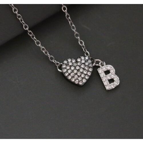 Simple Cubic Zircon Initial Letter Black Heart Name Pendant Necklace Trendy Gold Color CZ Alphabet Charm Collar Steel Thin Chain