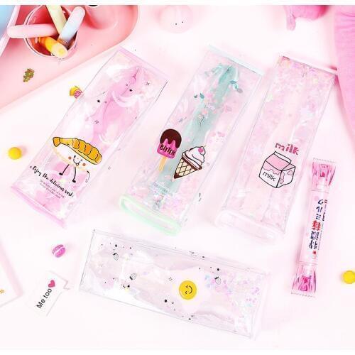 AAGU 1PC PVC Transparet Pencil Bags Pencil Case Cute Pencil Pouch Stationery Case Pen Case School Supplies Girls Pen Bags