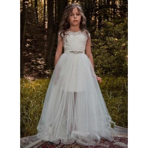 Puffy Dresses For Girls Sleeveless Flower Girl Dresses White Ivory Kids Ball Gowns for Wedding Party