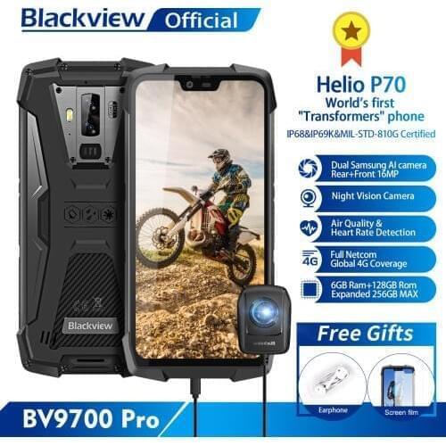 Blackview BV9700 Pro IP68 Rugged Mobile Phone Helio P70 Octa Core 6GB+128GB Android 9.0 16MP+8MP Night Vision Camera Smartphone