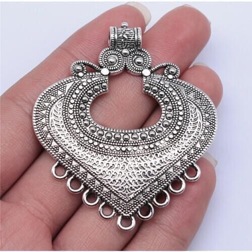 WYSIWYG 1pcs 61x53mm Antique Silver Color Heart-Shaped Necklace Connector For Jewelry Making DIY Jewelry Findings