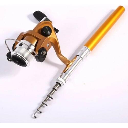 Telescopic Lightweight Mini Portable Pocket Fish Pen Shape Aluminum Alloy Fishing Rod Pole + Reel Tackle Tools