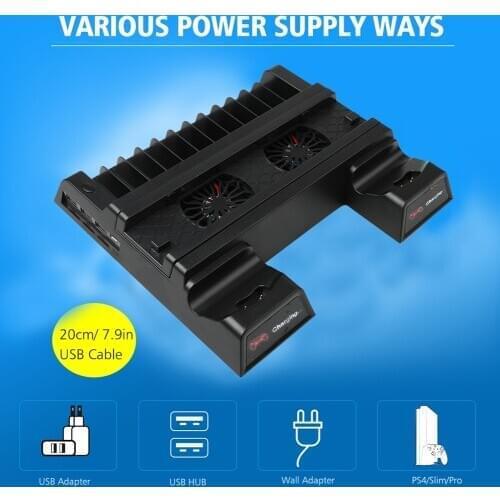 PS4/PS4 Slim/PS4 Pro Vertical Dual Controller Charger Console Cooling Stand Charging Station LED Fan For SONY Playstation 4