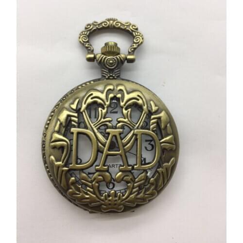 Vintage Hollow DAD Design Pocket Watch Pendant Necklace