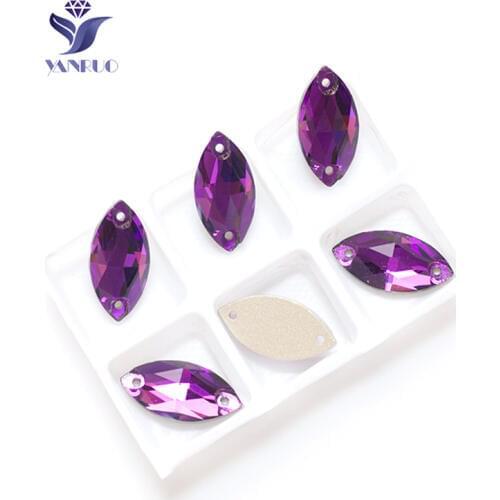 YANRUO 3223 Navette Amethyst Sewing Rhinestones Glass Sew on Crystls DIY Craft Gems Stones Decoration Clothes Dress