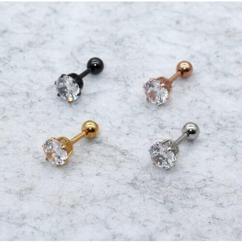 Gold/Steel/Rose Gold/Black 6 Claw 6MM Clear Zircon Women Stud Earrings Ear Smooth Ball Earring Stainless Steel Jewelry