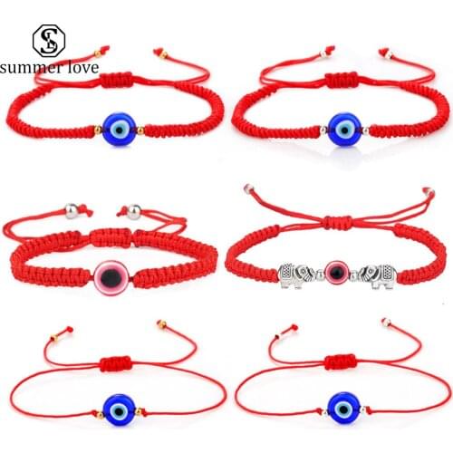 Amulet Nazar Evil Glaze Eye Charm Bracelet Handmade Red Rope Knot Braided Bracelets for Women Adjustable Stainless Steel Jewelry