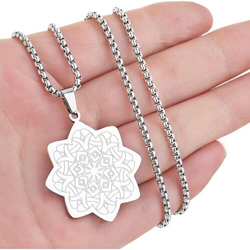 Cxwind Stainless Steel Engraved Mandala Flower Pendant Choker Necklaces For Women Girl Spiritual Charm Choker Jewelry Gift