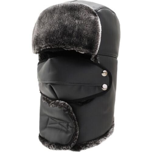 Winter Mens Warm Lei Feng Cap Plus Velvet Thicken Windbreaker Pilot Winter Hat with Earmuffs & Mask Warm Hat